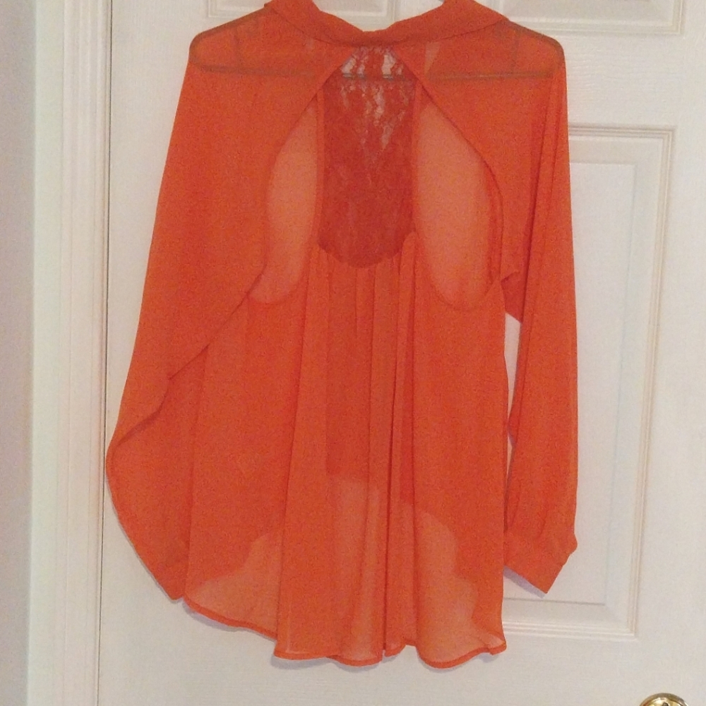 Vibrant Women's Orange Sheer Blouse